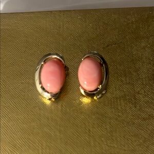 Pink and Gold Oval Stone Earrings